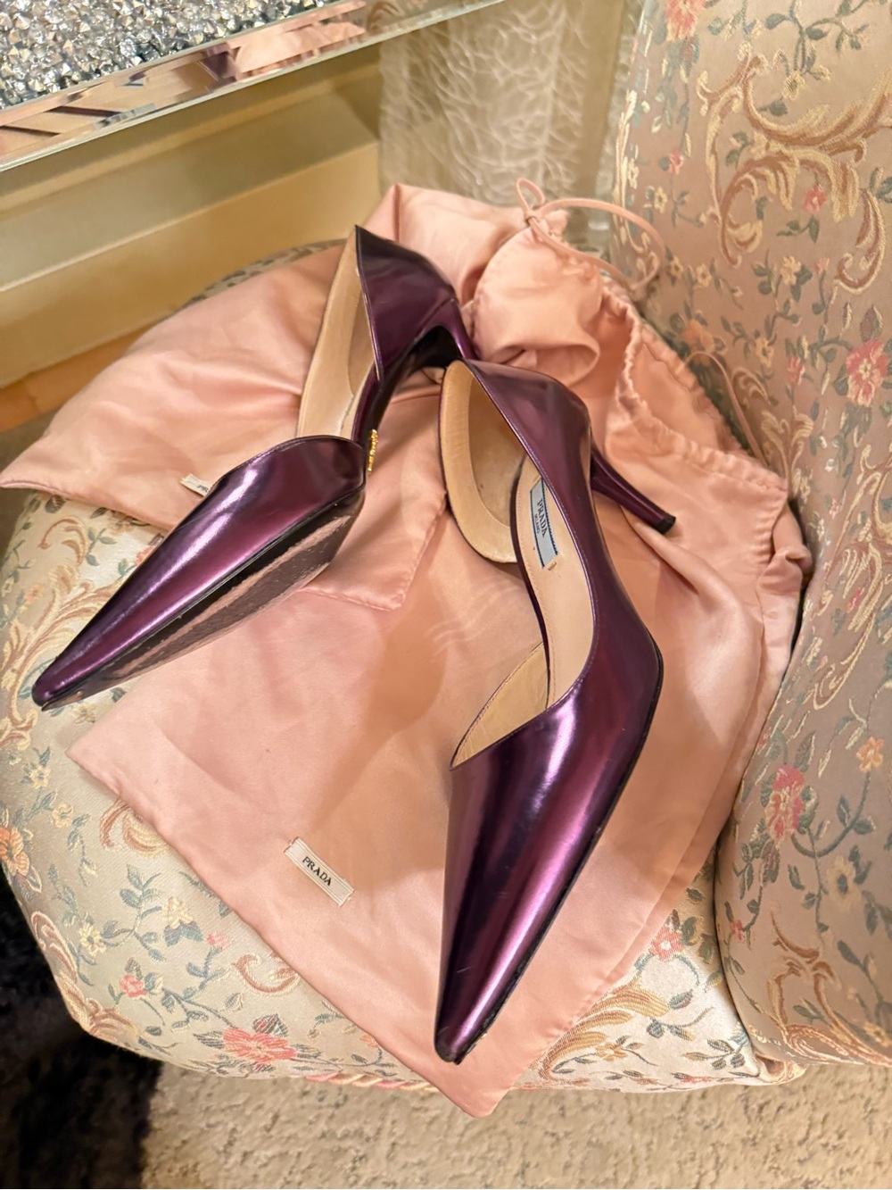 Prada Women’s Metallic Plum Pointed-Toe Pumps - Picture 8 of 12